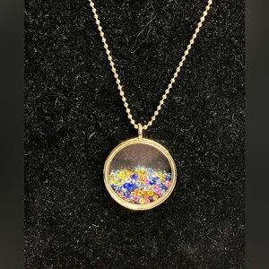 Betsey Johnson Round Shaker Necklace Floating Multicolored Gemstones